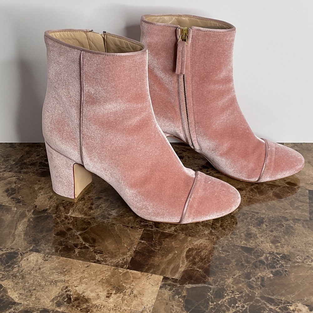 Polly Plume Pink Velvet Block Heel Boots